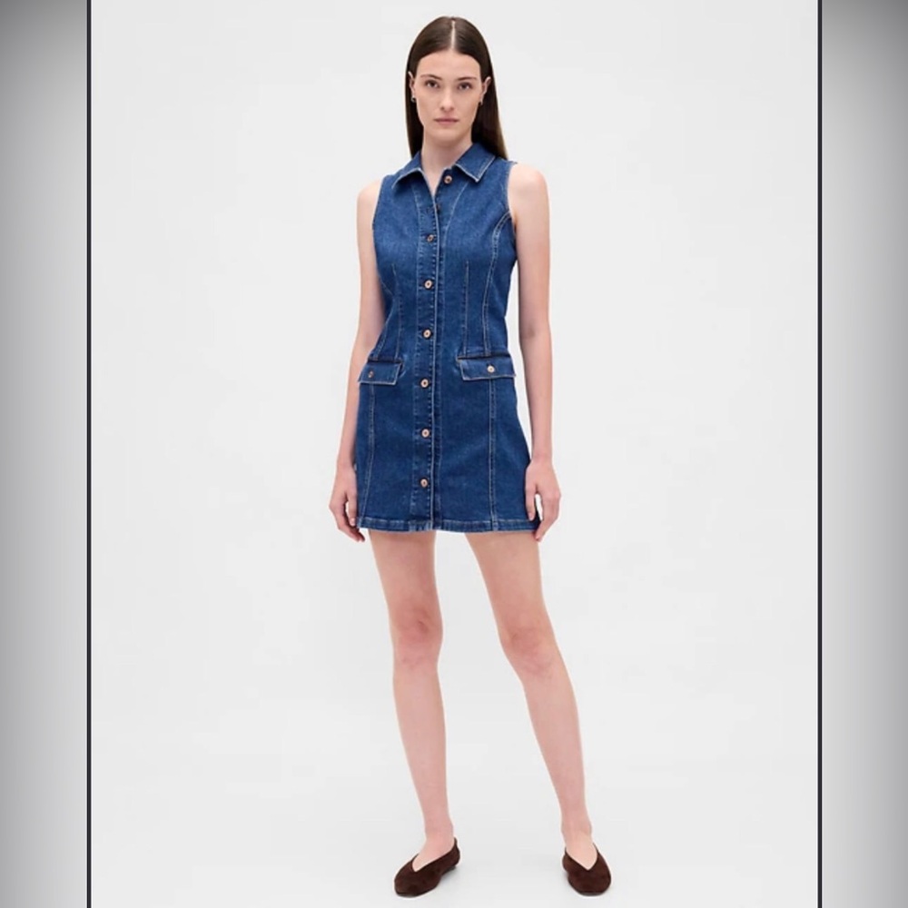 Gap Collared Mini Denim Shift Medium-Wash Casual Dress Women’s Size Medium
